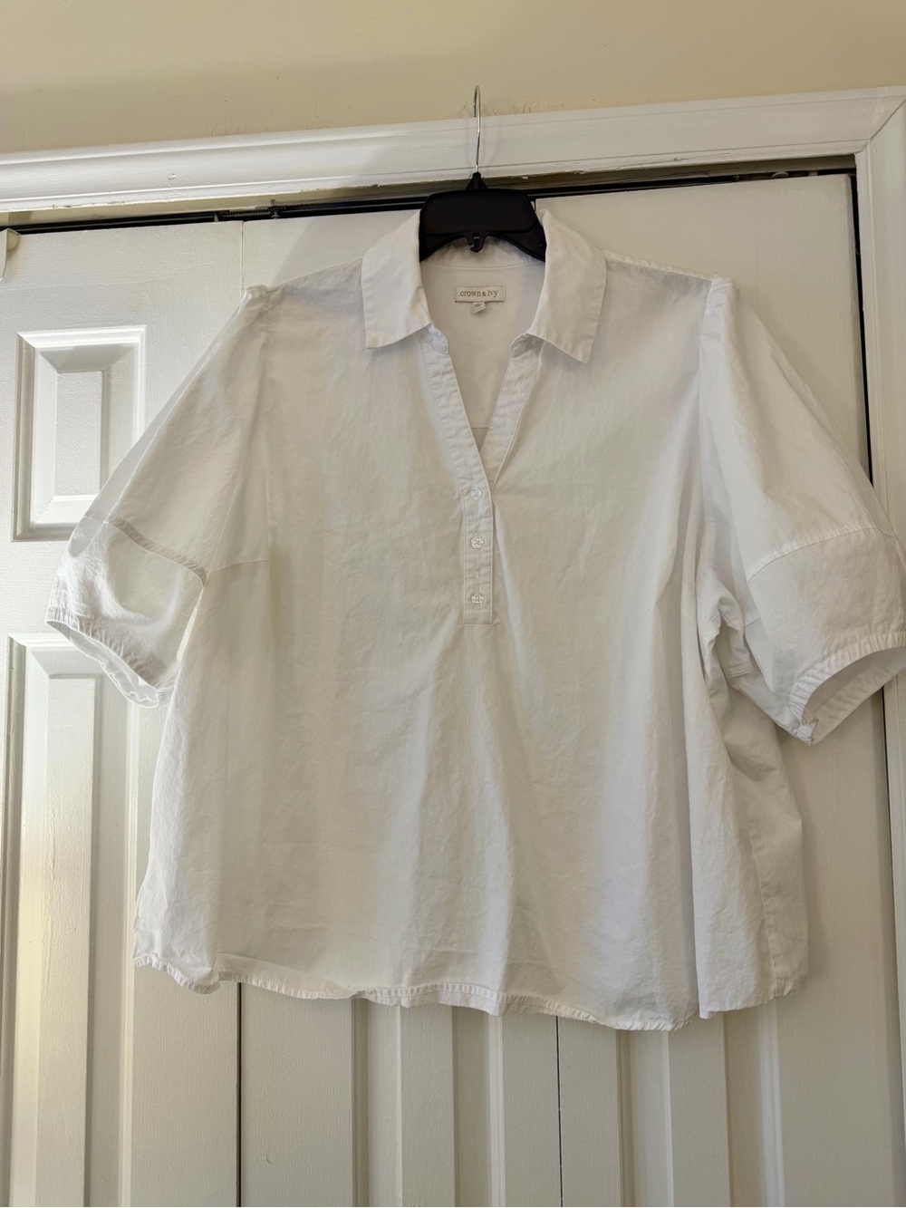 crown & ivy White Cotton Button-Down Popover Shirt, 4X